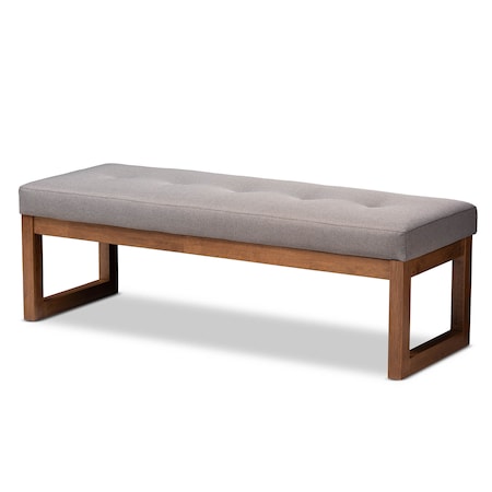 Baxton Studio Caramay Grey Upholstered Walnut Brown Finished Wood Bench 147-8194